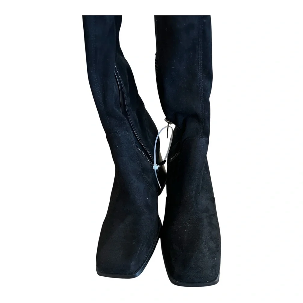Nine West Black Stretch Over the Knee Boots Square Toe Block Heel Size 8 NWOT